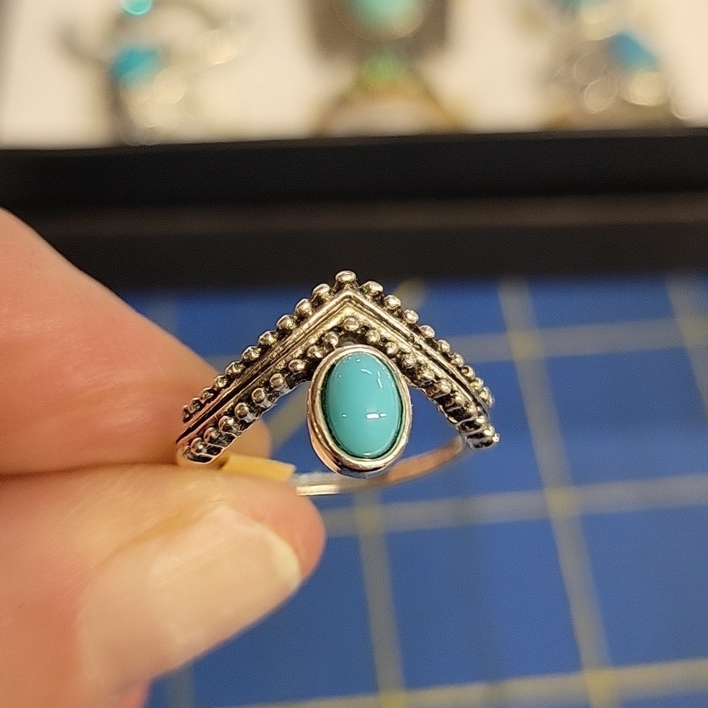 Turquoise Faux Stone Silver Tone Ring